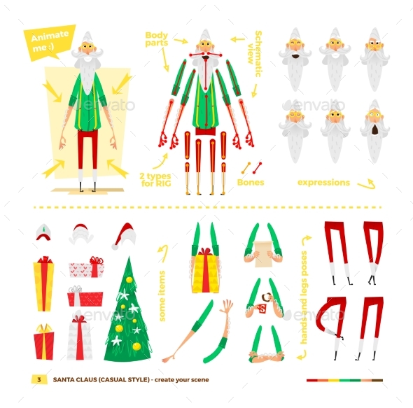 Santa Claus Set For Animation., Vectors | GraphicRiver