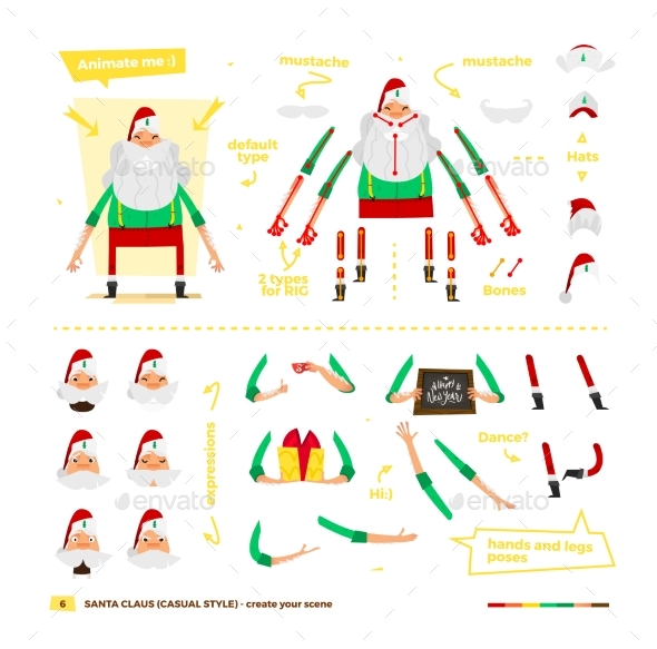 Santa Claus Set For Animation., Vectors | GraphicRiver