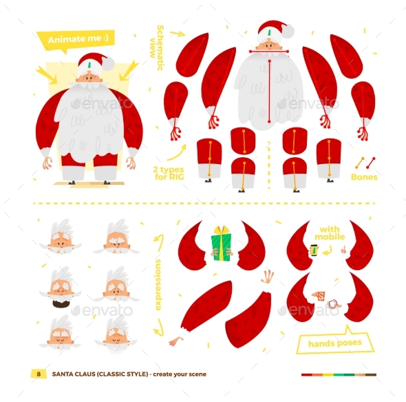 Santa Claus Set For Animation., Vectors | GraphicRiver