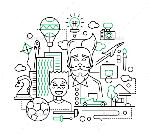 Common Interests, Hobbies - Father And Son Line, Vectors | GraphicRiver