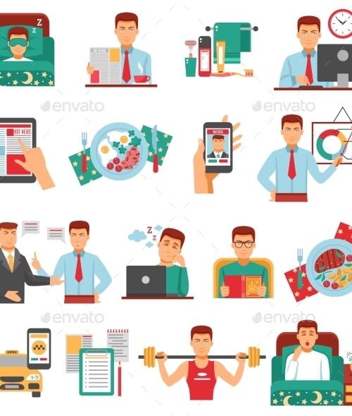 Man Daily Routine Icon Set, Vectors | GraphicRiver