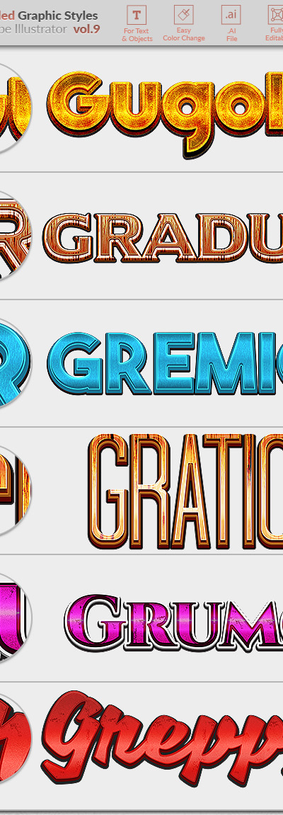 6 Detailed Graphic Styles for Illustrator vol. 09, Add-ons | GraphicRiver