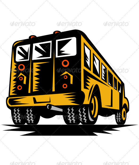 Yellow School Bus Rear Veiw, Vectors | GraphicRiver