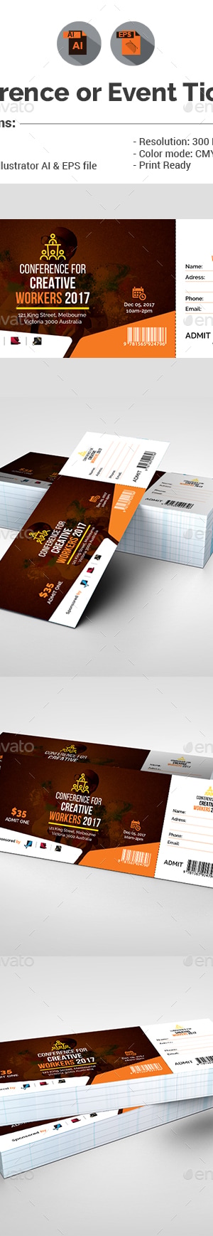 Conference / Event Ticket Template, Print Templates | GraphicRiver