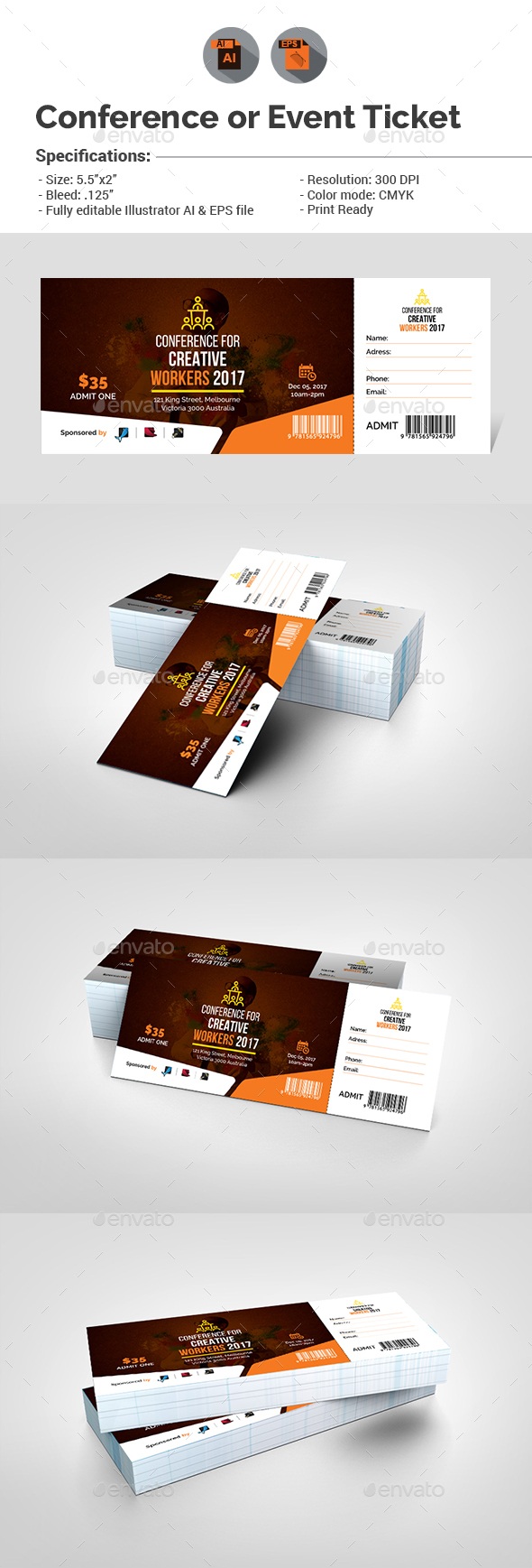 Conference / Event Ticket Template, Print Templates | GraphicRiver