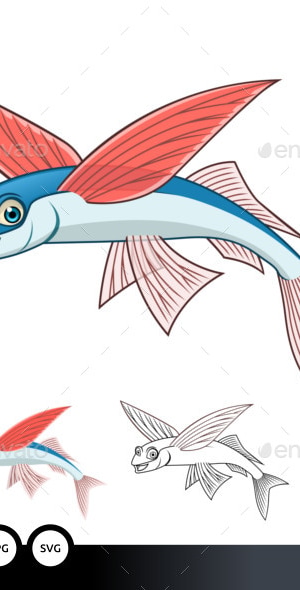 Flying Fish Cartoon Character, Vectors | GraphicRiver