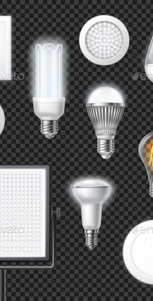 LED Lamps Realistic Transparent Set, Vectors | GraphicRiver