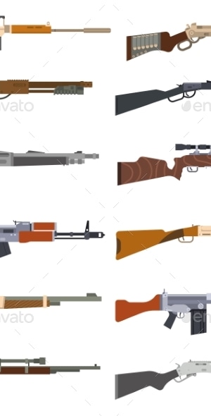 Machine Guns Vector Set, Vectors | GraphicRiver