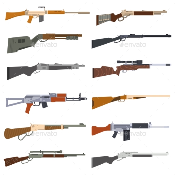 Machine Guns Vector Set, Vectors | GraphicRiver