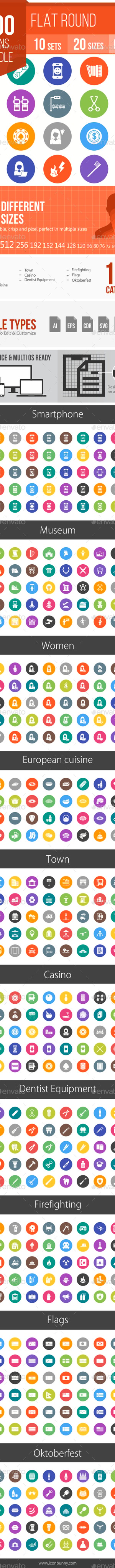 500 Vector Flat Round Icons Bundle (Vol-14), Icons | GraphicRiver
