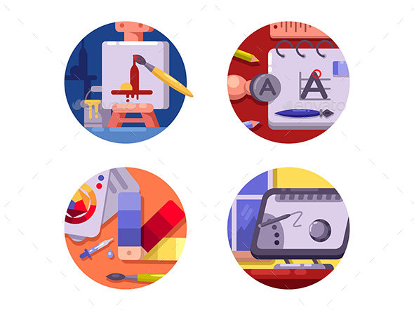 Drawing Set Icon, Vectors | GraphicRiver