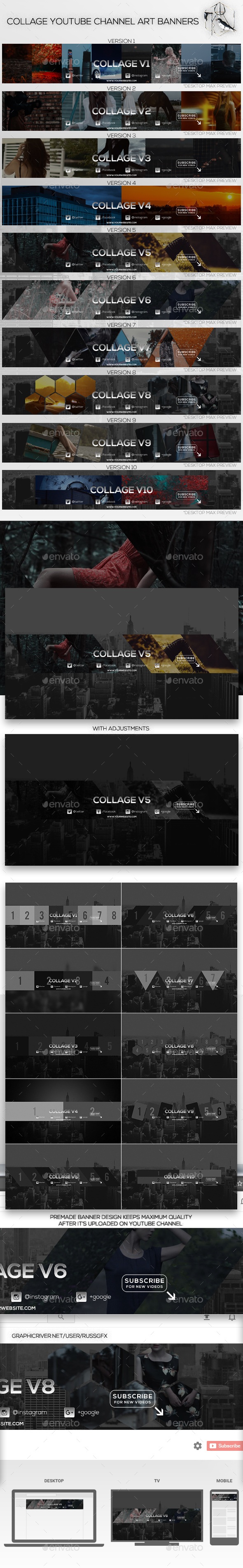 10 Collage Channel Art Banners, Web Elements GraphicRiver