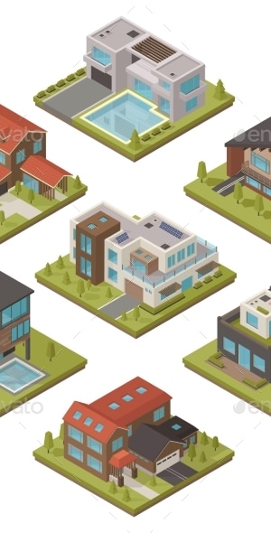 Isometric House Icon Set, Vectors | GraphicRiver