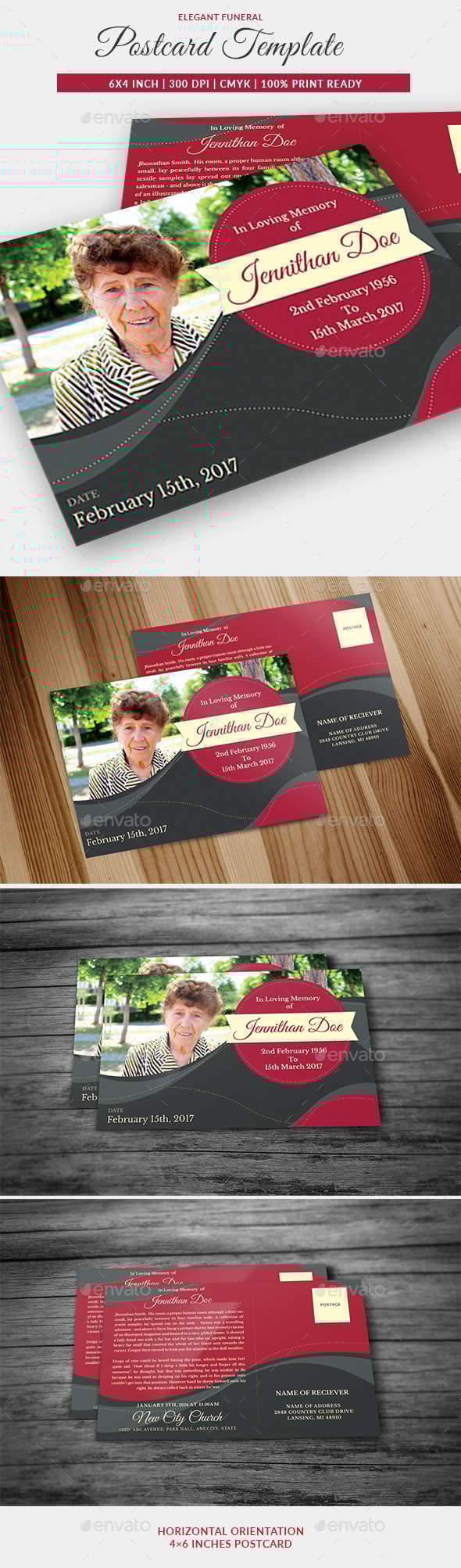 Funeral Program Post Card Template 05, Print Templates | GraphicRiver