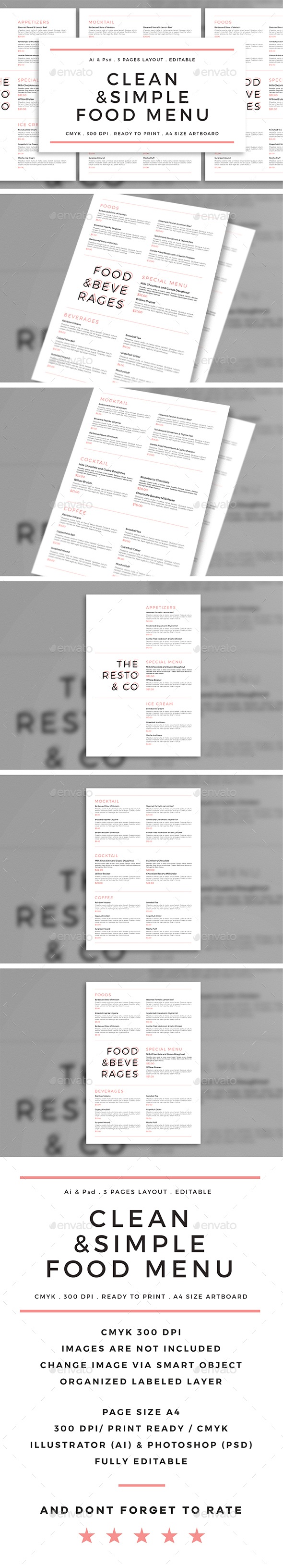 Clean & Simple Food Menu, Print Templates | GraphicRiver