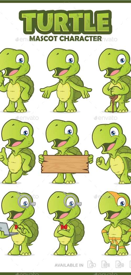Turtle Mascot Character, Vectors | GraphicRiver