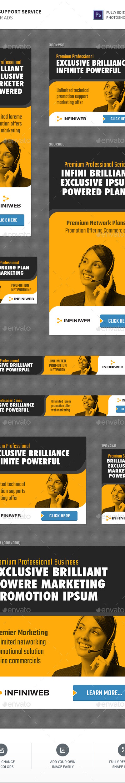 Tech Support Network Banners, Web Elements | GraphicRiver
