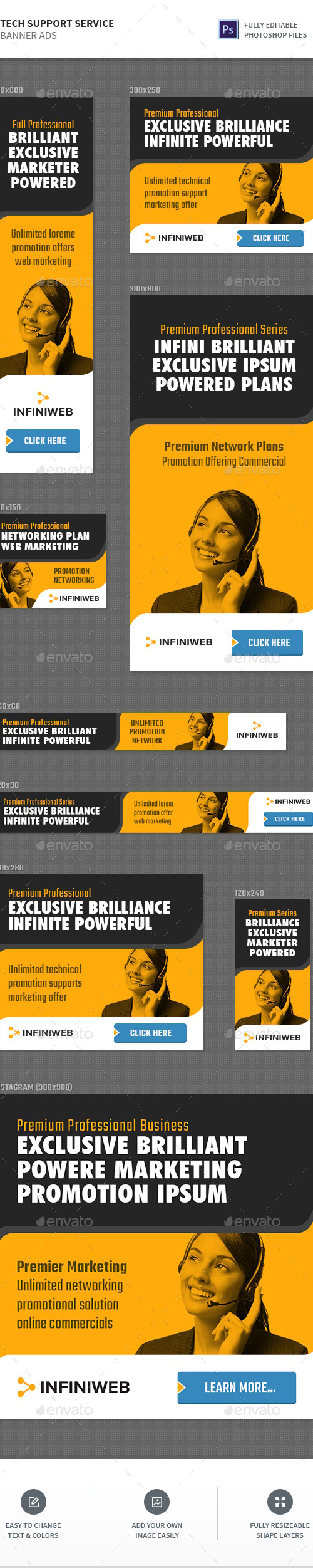 Tech Support Network Banners, Web Elements | GraphicRiver