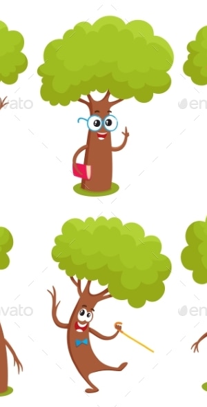 Set of Comic Tree Characters, Vectors | GraphicRiver