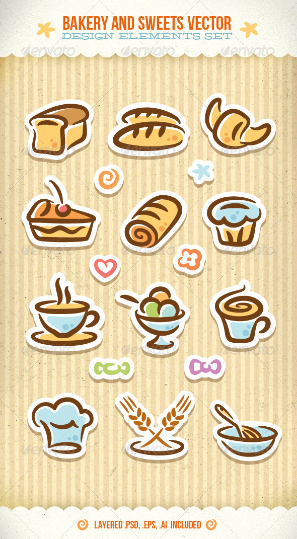 Bakery And Sweets Vector Design Elements Set, Vectors | GraphicRiver