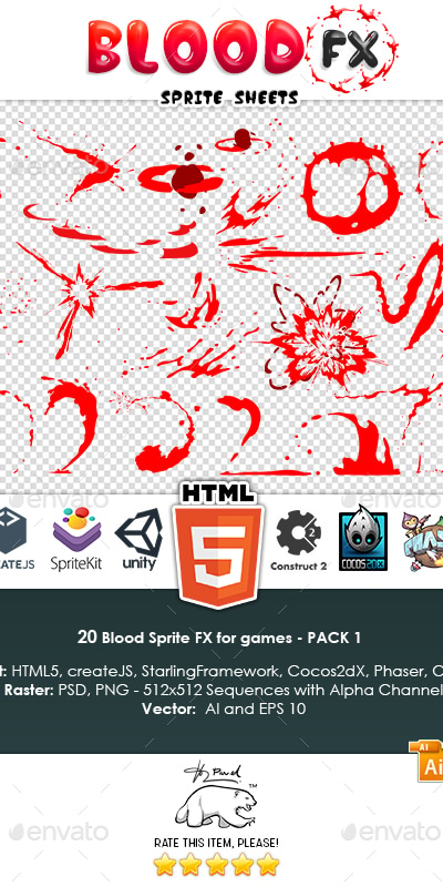 Blood Sprite FX for Games #1, Game Assets | GraphicRiver