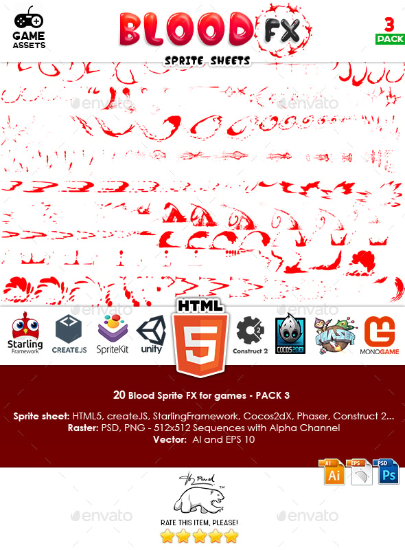 Blood Sprite FX for Games #3, Game Assets | GraphicRiver