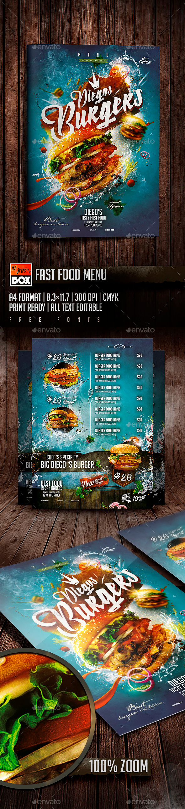 Fast Food Menu, Print Templates | GraphicRiver