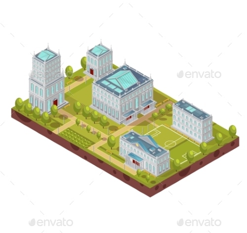 Complex Of University Buildings Isometric Layout, Vectors | GraphicRiver