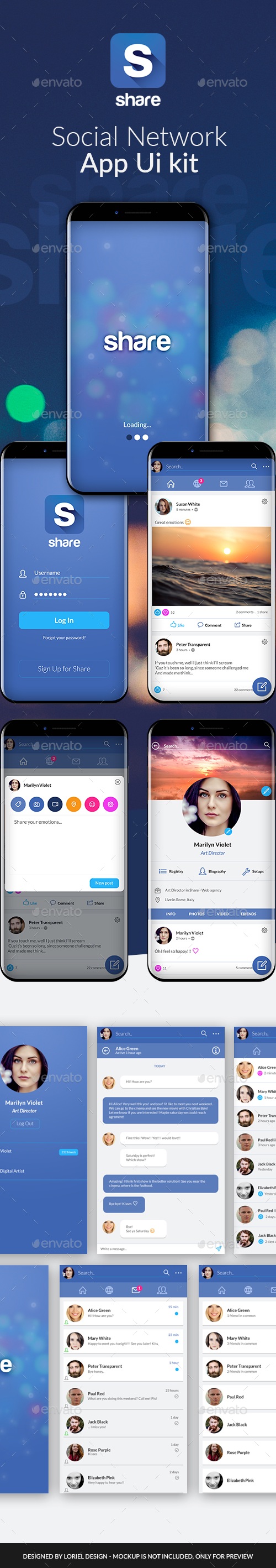Share - Mobile Social Network App Ui kit, Web Elements | GraphicRiver