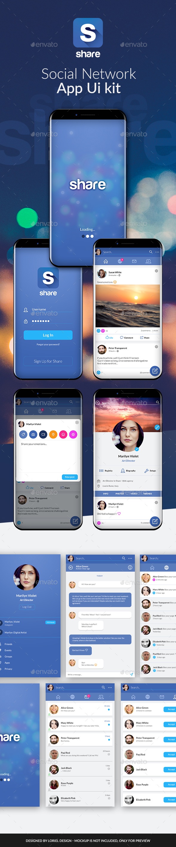 Share - Mobile Social Network App Ui kit, Web Elements | GraphicRiver