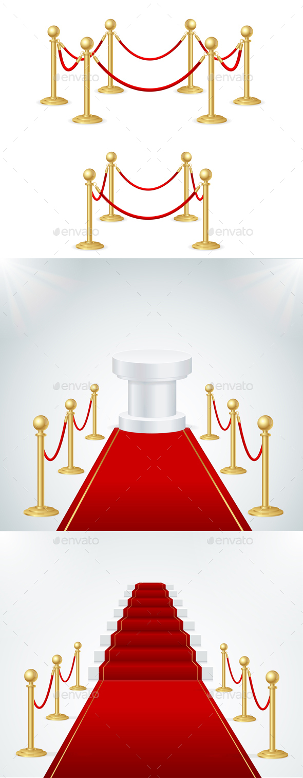Red Event Carpet and Gold Rope Barrier, Vectors | GraphicRiver