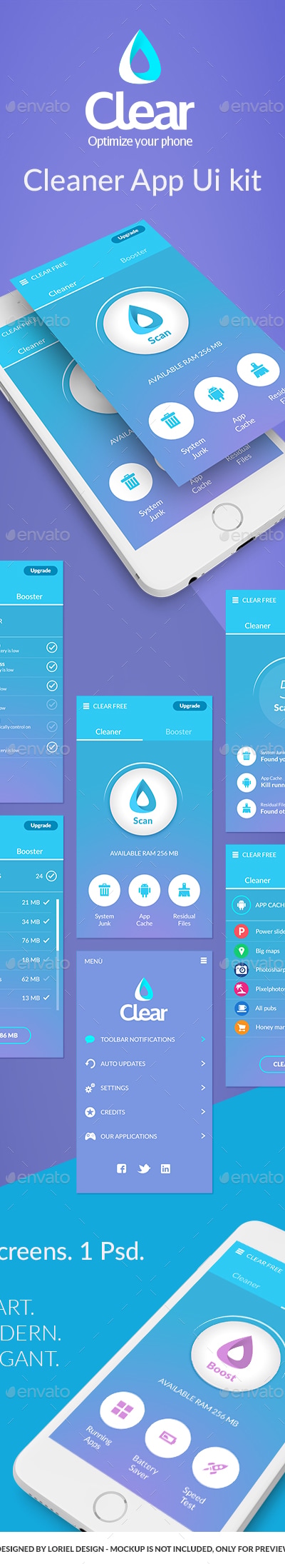 Clear - Mobile Cleaner App Ui kit, Web Elements | GraphicRiver