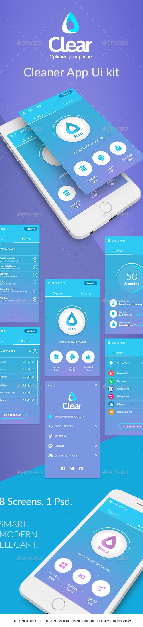 Clear - Mobile Cleaner App Ui kit, Web Elements | GraphicRiver