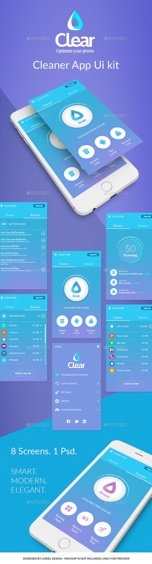 Clear - Mobile Cleaner App Ui kit, Web Elements | GraphicRiver