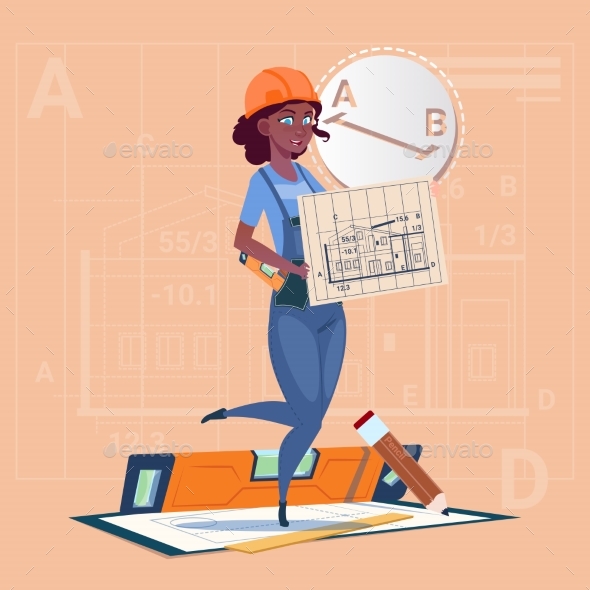 Cartoon Builder Woman Hold Plan of Building, Vectors | GraphicRiver