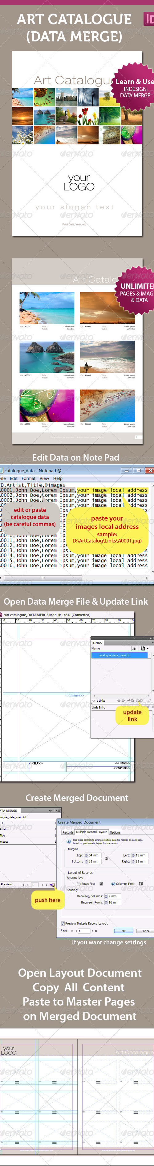 Art Catalogue Template For InDesign Data Merge, Print Templates
