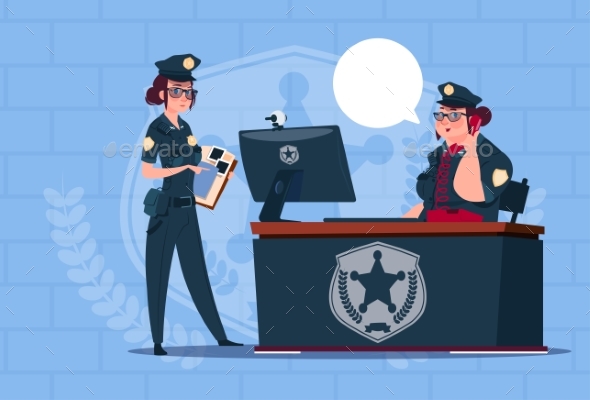 Two Police Women Working on Computer, Vectors | GraphicRiver
