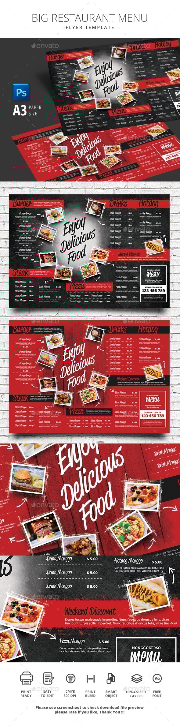 Big Restaurant Menu, Print Templates | GraphicRiver