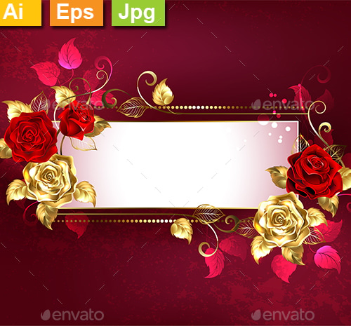 Rectangular Banner with Red Roses, Vectors | GraphicRiver