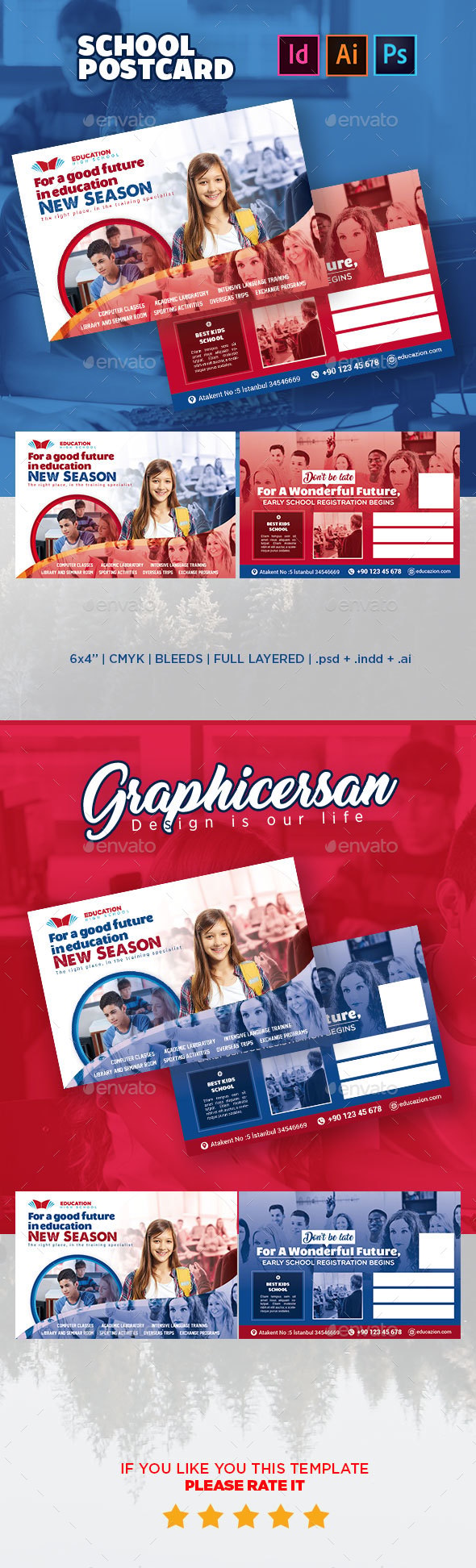 School Postcard Templates, Print Templates | GraphicRiver