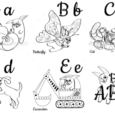 Colorless Alphabet Letters for Kids Coloring Book, Vectors | GraphicRiver