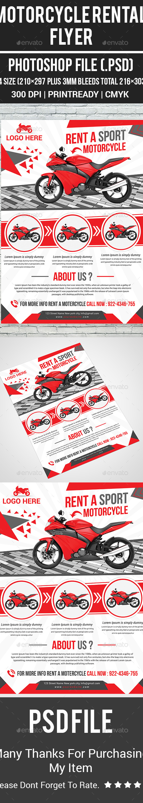 Motorcycle Rental Flyer, Print Templates | GraphicRiver