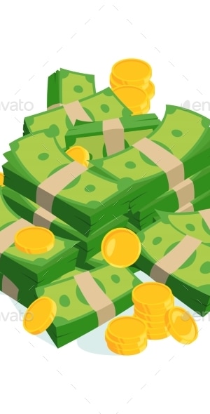 Bundles of Money and Coins, Vectors | GraphicRiver