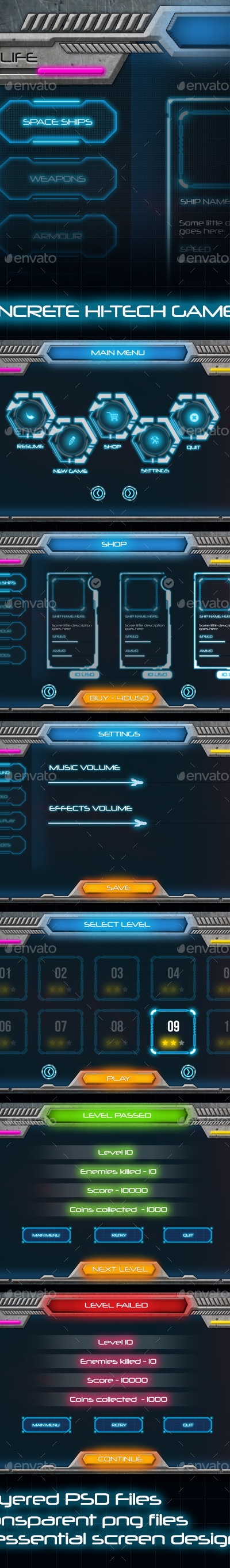 Concrete Hi-Tech Game UI, Game Assets | GraphicRiver