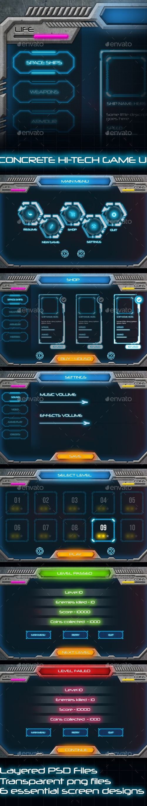 Concrete Hi-Tech Game UI, Game Assets | GraphicRiver