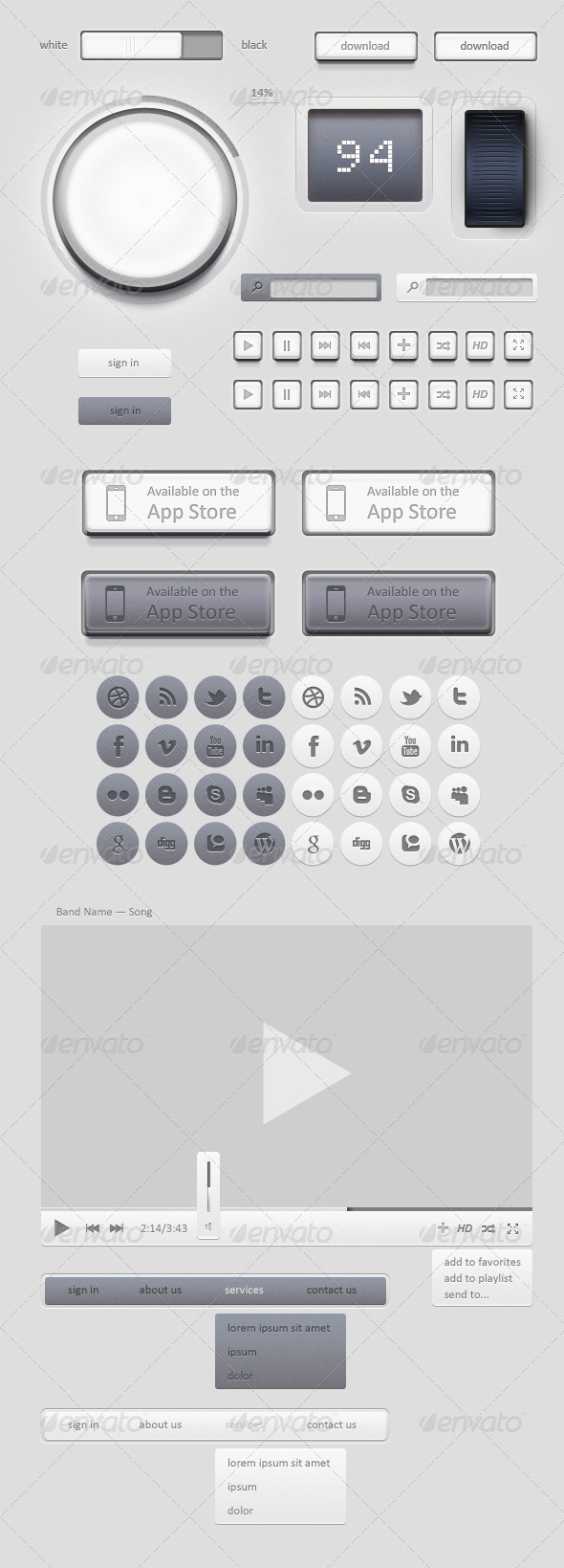 Light GUI Graphical User Interface Set, Web Elements | GraphicRiver
