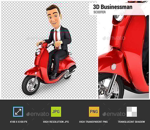 3D Businessman Riding a Scooter, Graphics | GraphicRiver