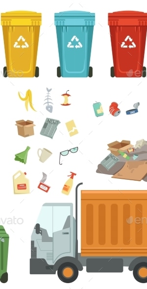 Plastic Containers for Different Trashes, Vectors | GraphicRiver