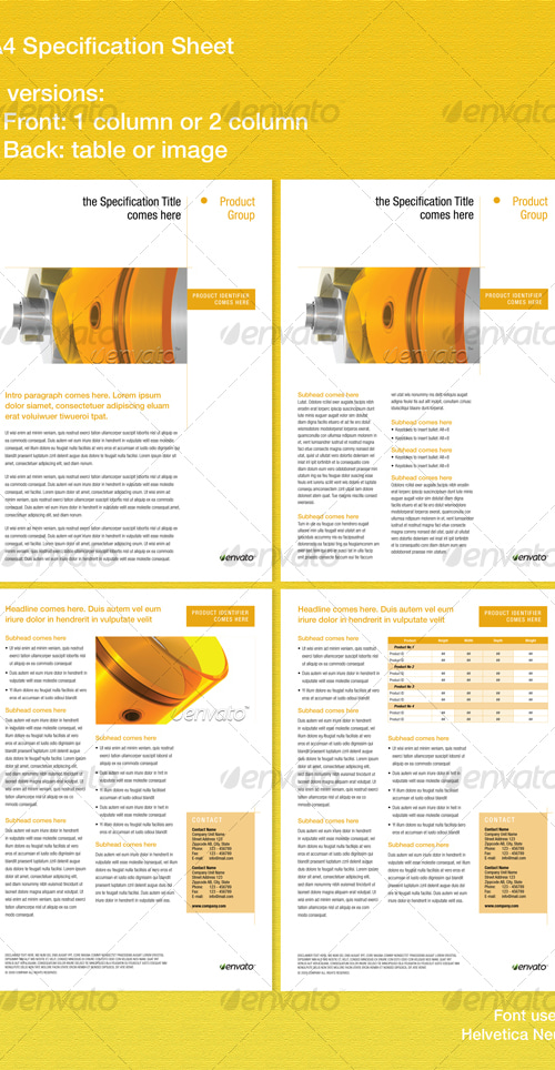 Specification sheets, Print Templates | GraphicRiver