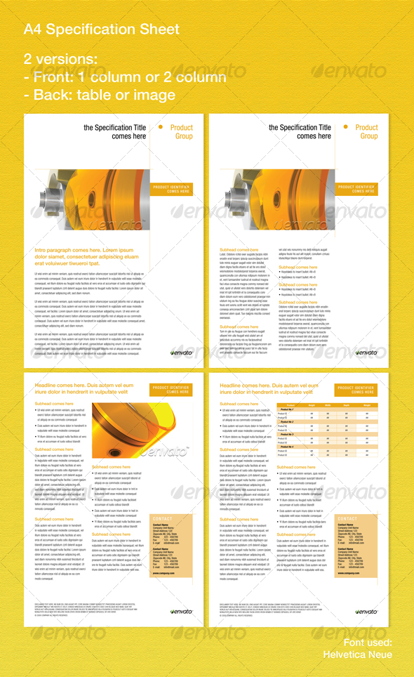 Specification sheets, Print Templates | GraphicRiver